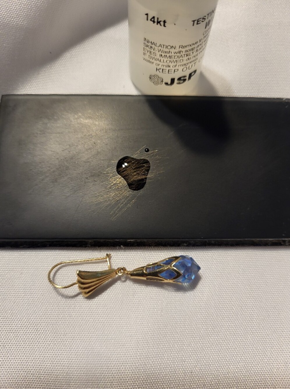 Vintage Solid 14k Blue Crystal Teardrop Earrings Elegant No Scrap 4.4g - Picture 13 of 13